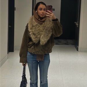 Zara 100% suede leather jacket with fur